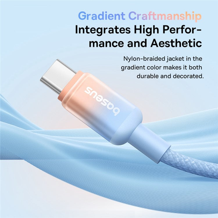 BASEUS Discolor Series 2m Fast Charging Cable USB-C to USB-C 100W Nylon Braided Data Cord - Blue