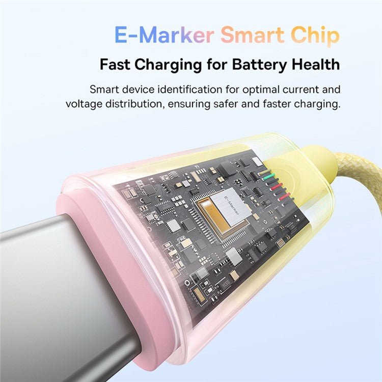 BASEUS Discolor Series 1m Fast Charging Cable USB-C to USB-C 100W Nylon Braided Data Cord - Yellow