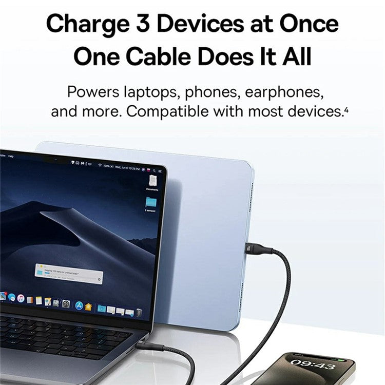 BASEUS Flash Series Lll 1.5m One-For-Three 100W Fast Charging Cable USB-C to 3x Type-C Data Wire - Black