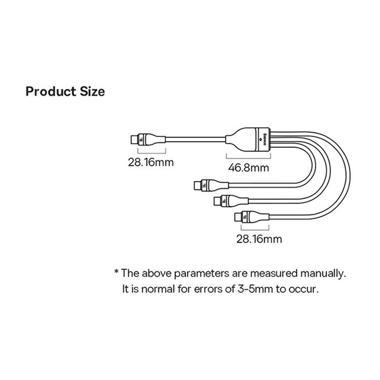 BASEUS Flash Series Lll 1.5m One-For-Three 100W Fast Charging Cable USB-C to 3x Type-C Data Wire - Black