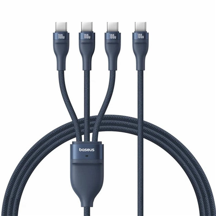 BASEUS Flash Series lll 1.5m One-for-three 100W Fast Charging Cable USB-C to 3x Type-C Data Wire - Dark Blue