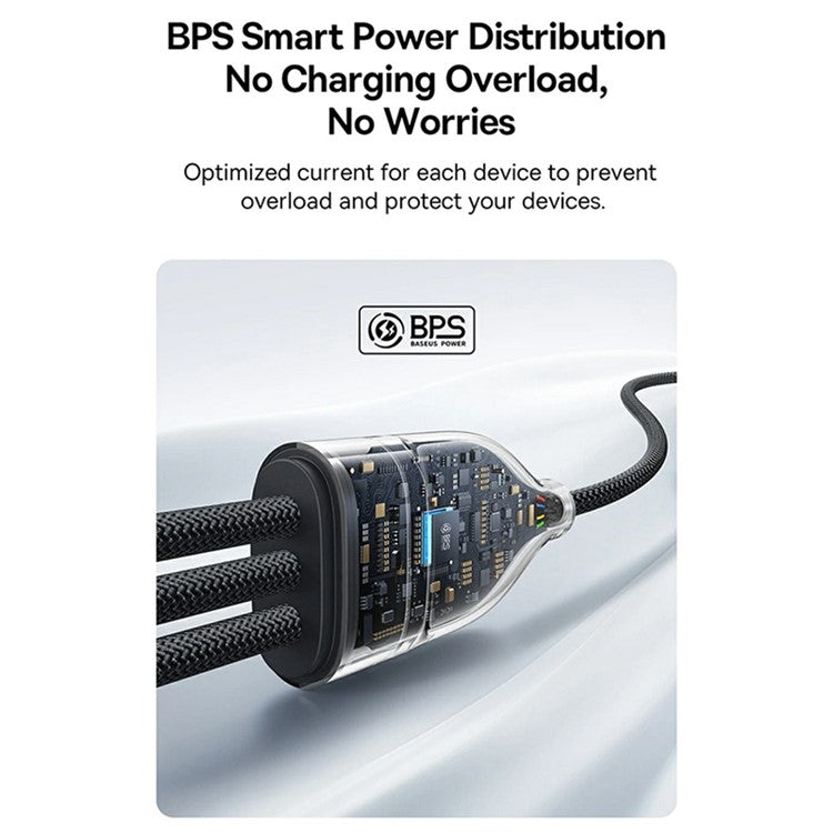 BASEUS Flash Series lll 1.5m One-for-three 100W Fast Charging Cable USB-C to 3x Type-C Data Wire - Dark Blue