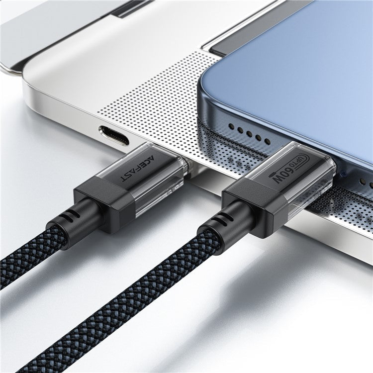 ACEFAST C12-03 1.2m USB-C to USB-C 60W Fast Charging Cable Clear Connector Braided Data Cable