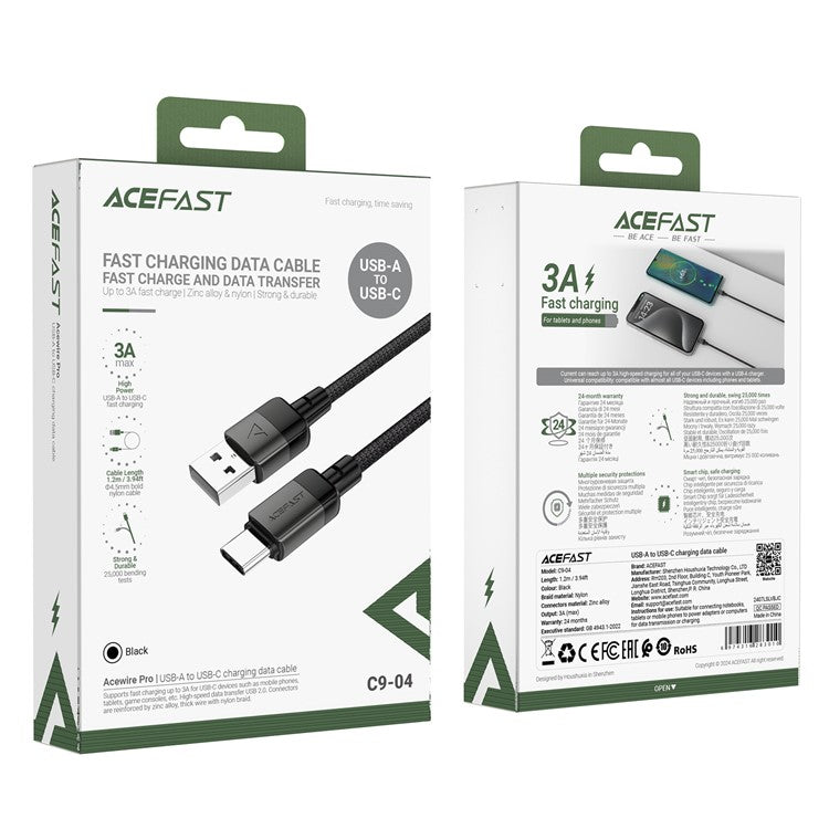 ACEFAST C9-04 1.2m USB-A to USB-C 3A Fast Charging Cable Braided Data Cord