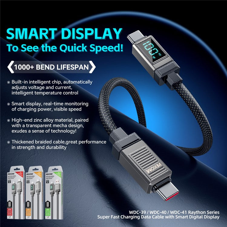 WEKOME WDC-41 Raython Series Type-C to Type-C 100W Super Fast Charging Data Cable with Smart Digital Display
