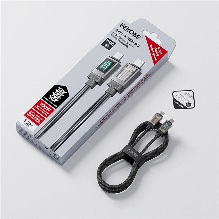WEKOME WDC-41 Raython Series Type-C to Type-C 100W Super Fast Charging Data Cable with Smart Digital Display