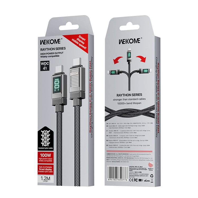 WEKOME WDC-41 Raython Series Type-C to Type-C 100W Super Fast Charging Data Cable with Smart Digital Display
