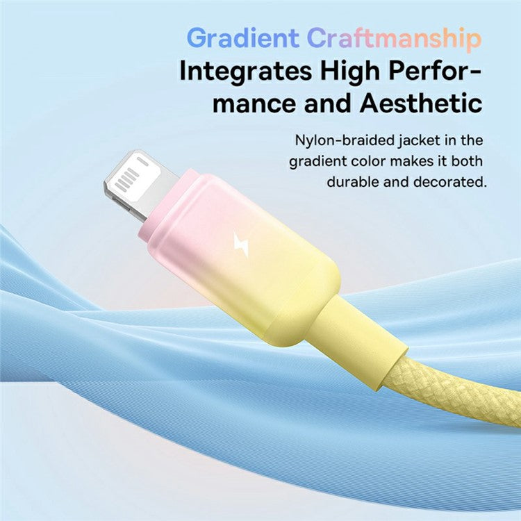 BASEUS Discolor Series 1m Fast Charging Cable USB-A to iP 2.4A Nylon Braided Data Cord - Yellow