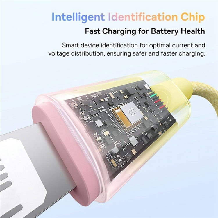 BASEUS Discolor Series 2m Fast Charging Cable USB-A to iP 2.4A Nylon Braided Data Cord - Yellow