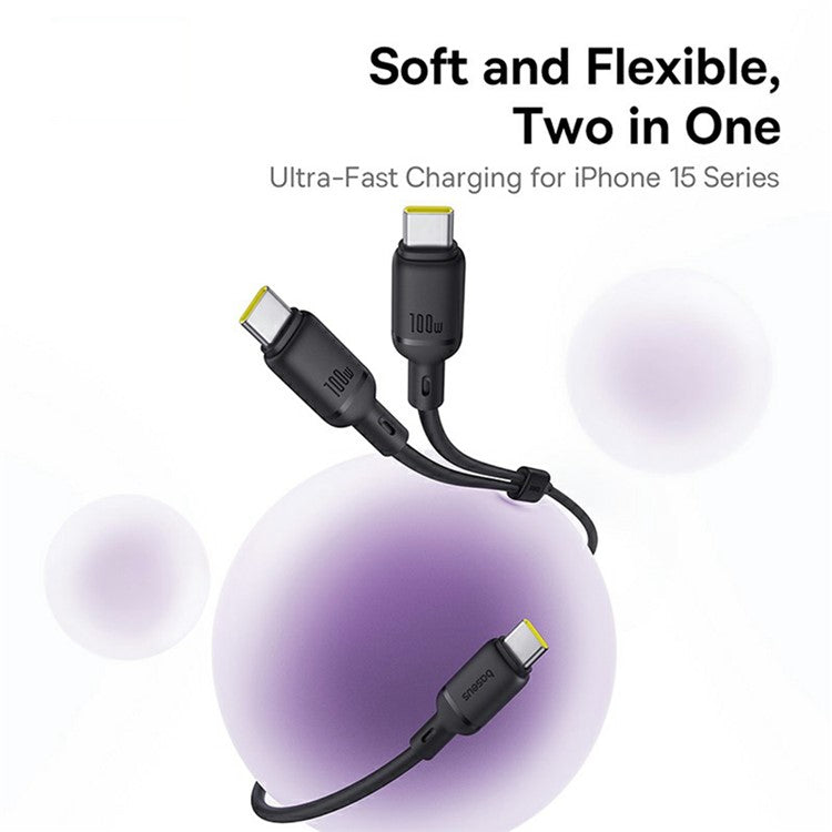 BASEUS New Pudding Series 1.5m Type-C to 2x USB-C 100W Fast Charging Cable Data Wire - Black