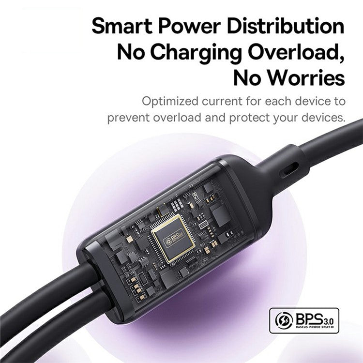 BASEUS New Pudding Series 1.5m Type-C to 2x USB-C 100W Fast Charging Cable Data Wire - Black