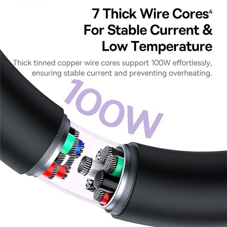 BASEUS New Pudding Series 1.5m Type-C to 2x USB-C 100W Fast Charging Cable Data Wire - Black
