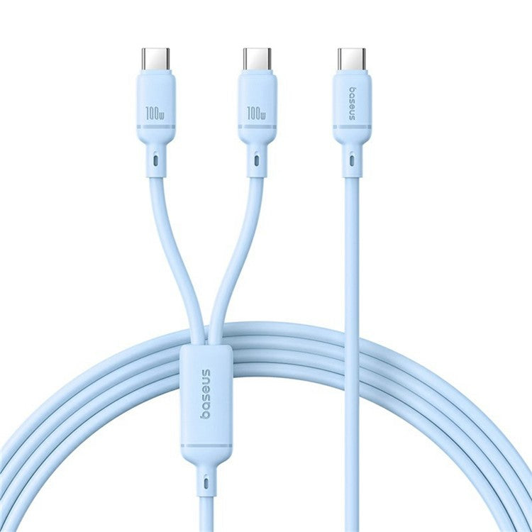 BASEUS New Pudding Series 1.5m Type-C to 2x USB-C 100W Fast Charging Cable Data Wire - Blue