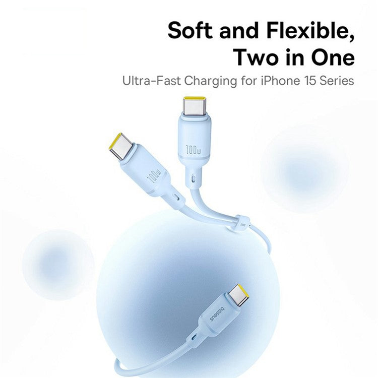 BASEUS New Pudding Series 1.5m Type-C to 2x USB-C 100W Fast Charging Cable Data Wire - Blue