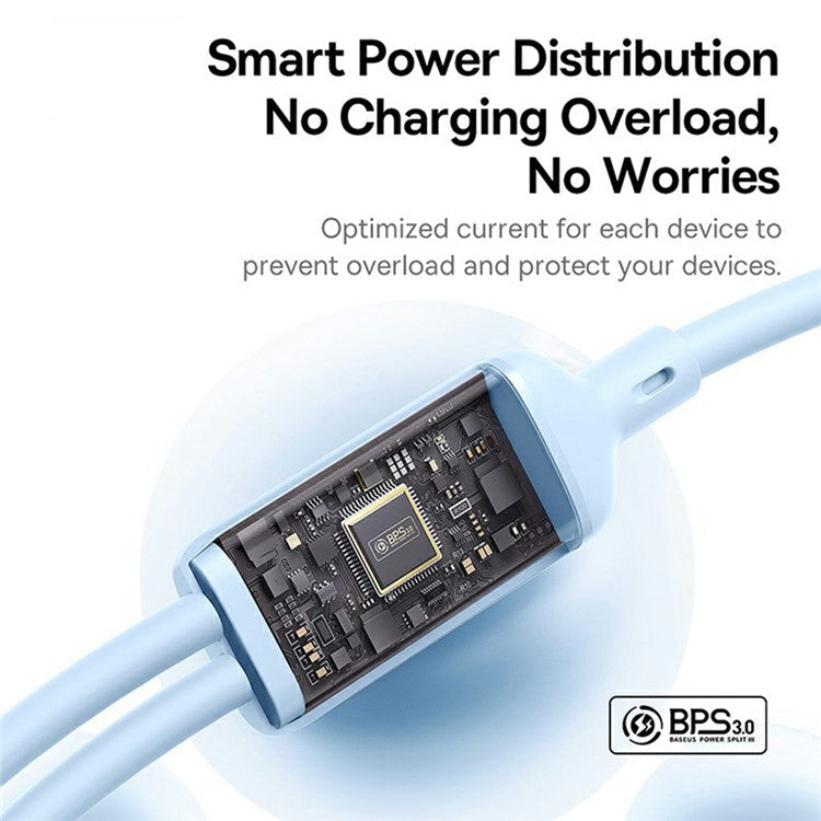 BASEUS New Pudding Series 1.5m Type-C to 2x USB-C 100W Fast Charging Cable Data Wire - Blue