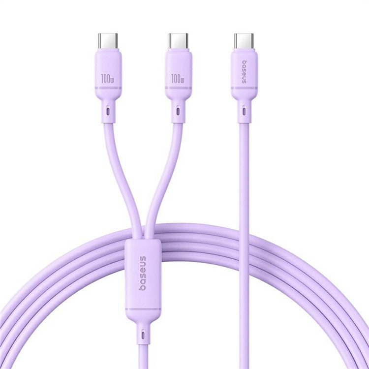 BASEUS New Pudding Series 1.5m Type-C to 2x USB-C 100W Fast Charging Cable Data Wire - Purple