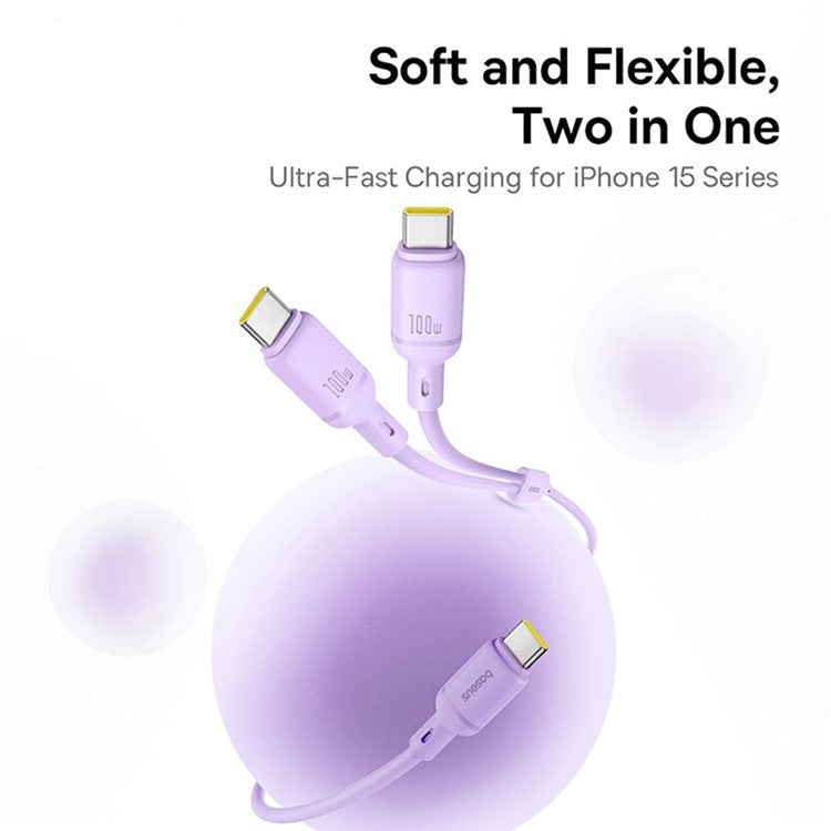 BASEUS New Pudding Series 1.5m Type-C to 2x USB-C 100W Fast Charging Cable Data Wire - Purple