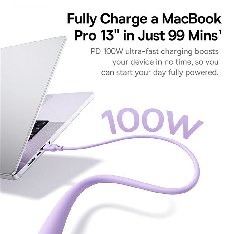 BASEUS New Pudding Series 1.5m Type-C to 2x USB-C 100W Fast Charging Cable Data Wire - Purple