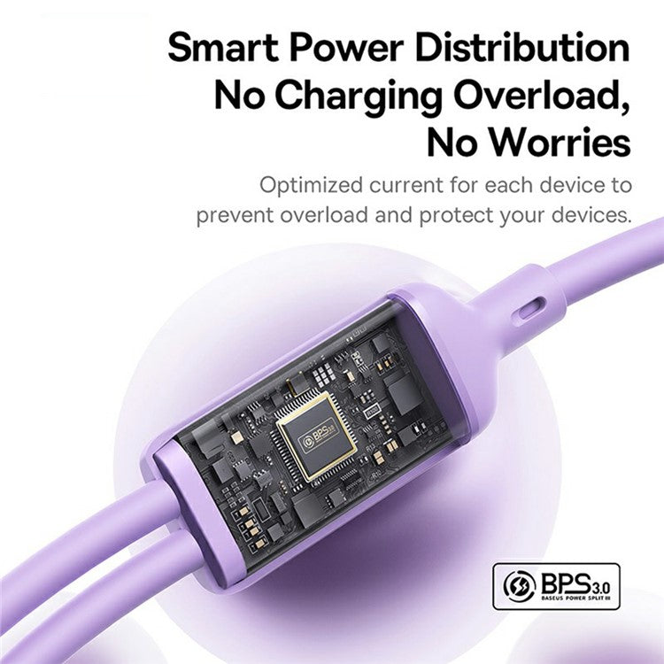BASEUS New Pudding Series 1.5m Type-C to 2x USB-C 100W Fast Charging Cable Data Wire - Purple