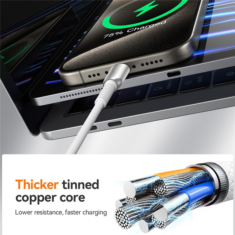 JOYROOM S-A51 1.2m USB-A to Lightning 3A Fast Charging Cable Braided Data Cord - Light Grey