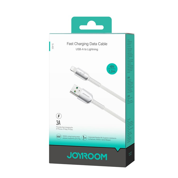 JOYROOM S-A51 1.2m USB-A to Lightning 3A Fast Charging Cable Braided Data Cord - Light Grey