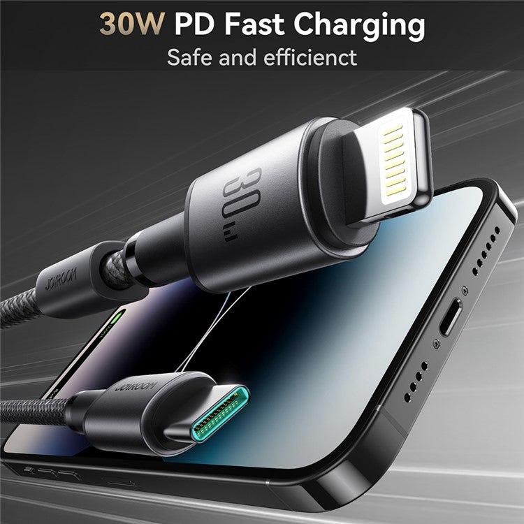 JOYROOM S-A50 1.2m Type-C to Lightning 30W Fast Charging Data Cable with Magnetic Cable Holder - Dark Grey