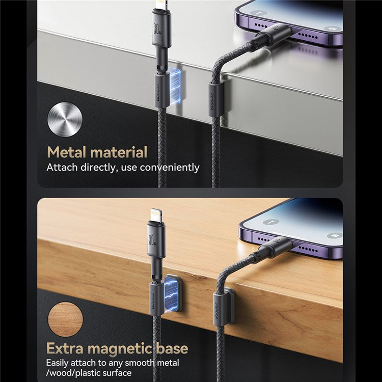 JOYROOM S-A50 1.2m Type-C to Lightning 30W Fast Charging Data Cable with Magnetic Cable Holder - Dark Grey