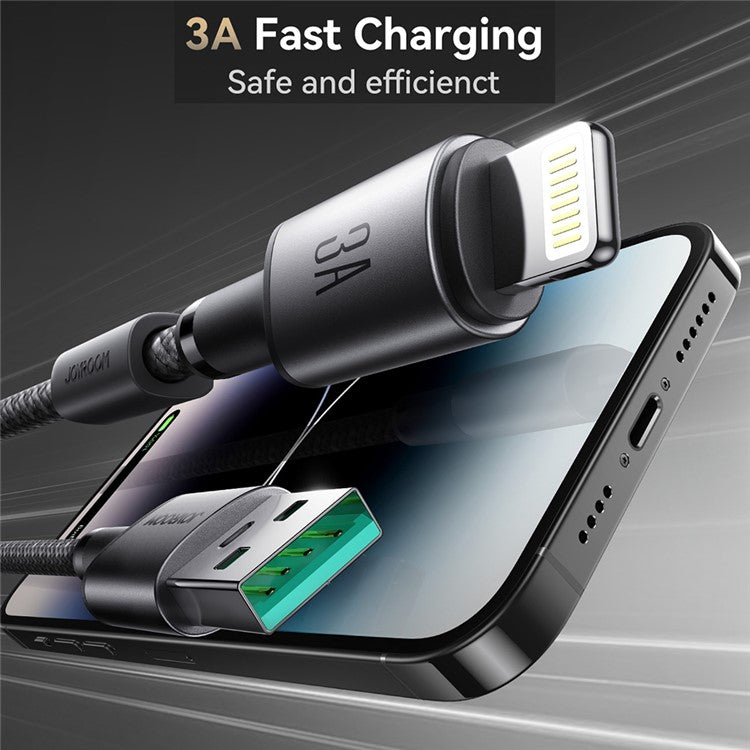 JOYROOM S-A50 1.2m USB-A to Lightning 3A Fast Charging Data Cable with Magnetic Cable Holder - Dark Grey