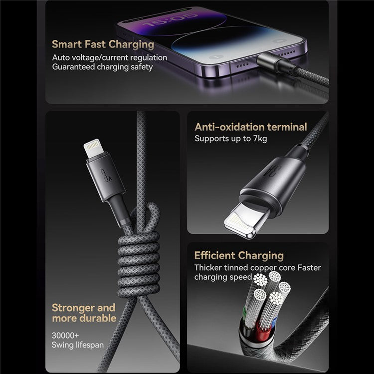JOYROOM S-A50 1.2m USB-A to Lightning 3A Fast Charging Data Cable with Magnetic Cable Holder - Dark Grey