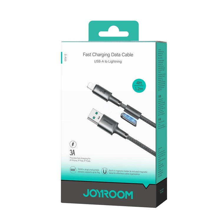 JOYROOM S-A50 1.2m USB-A to Lightning 3A Fast Charging Data Cable with Magnetic Cable Holder - Dark Grey