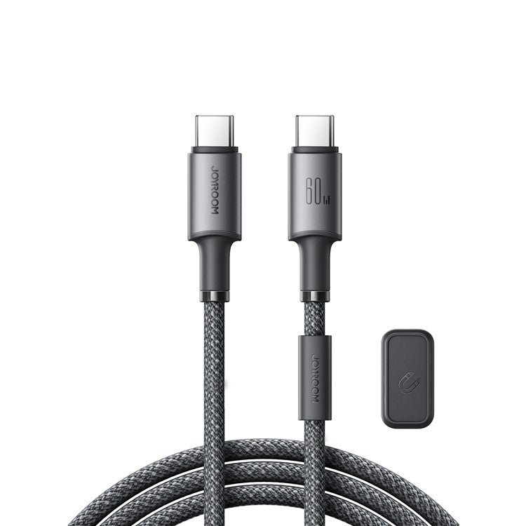 JOYROOM S-A50 1.2m Type-C to Type-C 60W Fast Charging Data Cable with Magnetic Cable Holder for iPhone 16-15 Series - Dark Grey