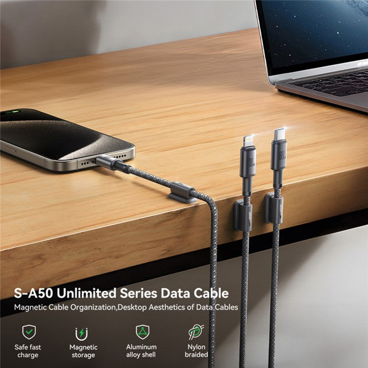 JOYROOM S-A50 1.2m Type-C to Type-C 60W Fast Charging Data Cable with Magnetic Cable Holder for iPhone 16-15 Series - Dark Grey