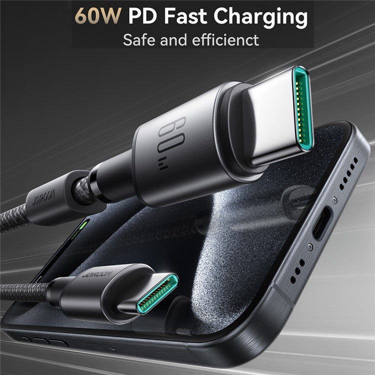 JOYROOM S-A50 1.2m Type-C to Type-C 60W Fast Charging Data Cable with Magnetic Cable Holder for iPhone 16-15 Series - Dark Grey