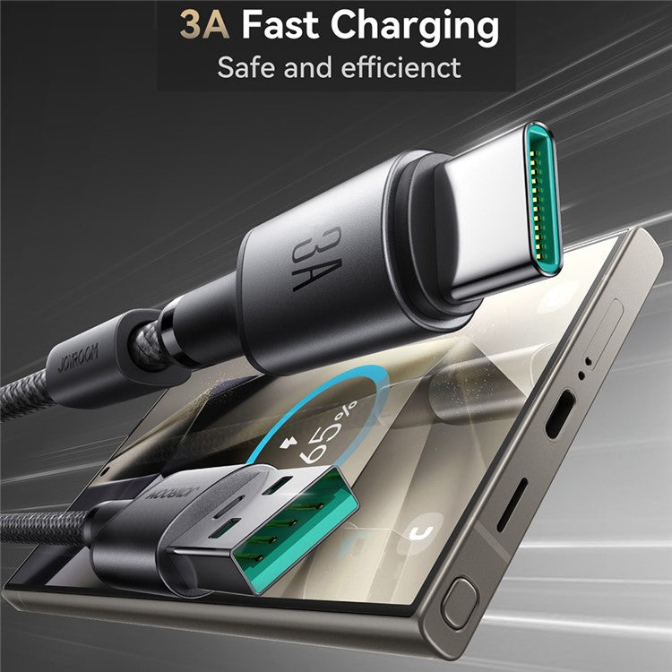 JOYROOM S-A50 1.2m USB-A to Type-C 3A Fast Charging Data Cable with Magnetic Cable Holder for iPhone 16-15 Series - Dark Grey