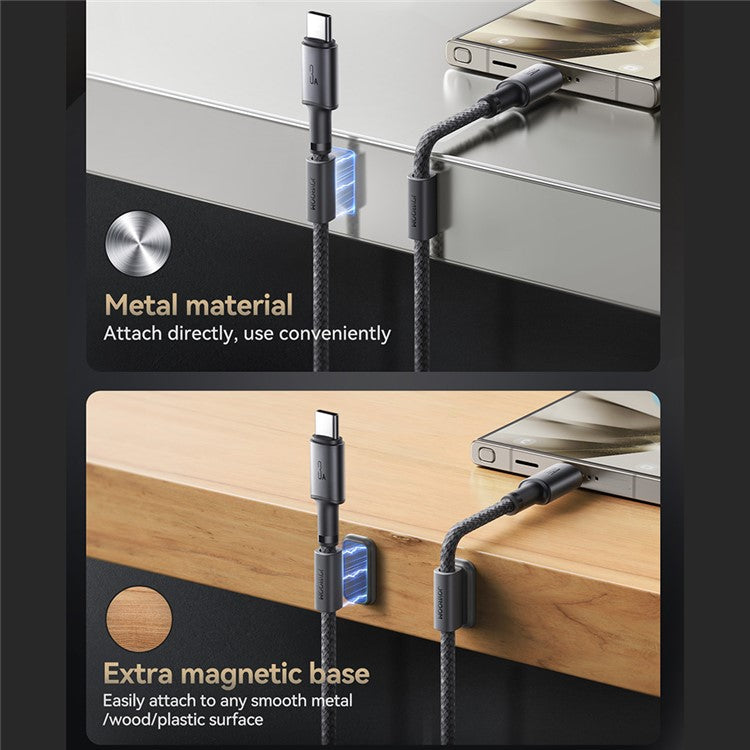 JOYROOM S-A50 1.2m USB-A to Type-C 3A Fast Charging Data Cable with Magnetic Cable Holder for iPhone 16-15 Series - Dark Grey