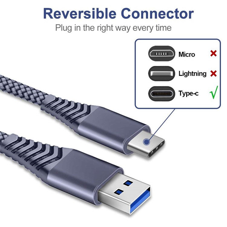 For iPhone 15 Series USB 3.0 to USB-C Fast Charging Nylon Braid Charging Cable, 1.2m - Grey