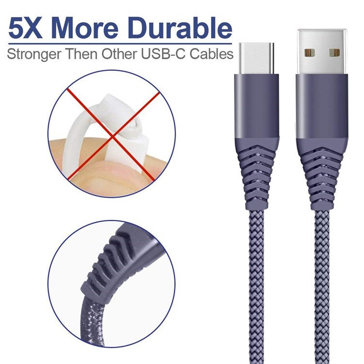 For iPhone 15 Series USB 3.0 to USB-C Fast Charging Nylon Braid Charging Cable, 1.2m - Grey