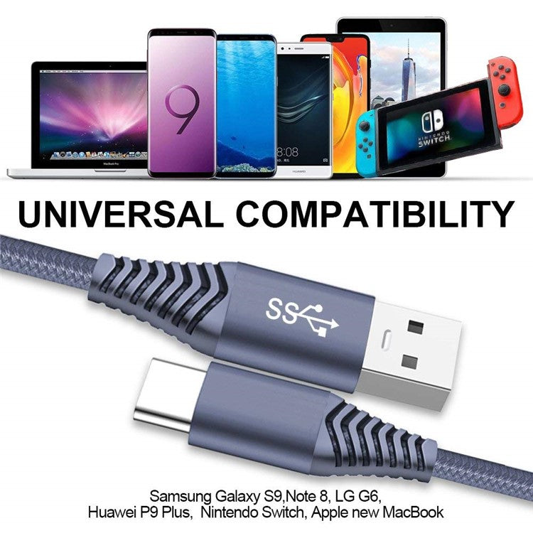 For iPhone 15 Series USB 3.0 to USB-C Fast Charging Nylon Braid Charging Cable, 1.2m - Grey
