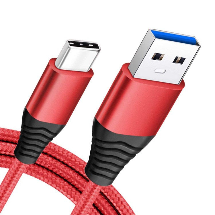 For iPhone 15 Series USB 3.0 to USB-C Fast Charging Nylon Braid Charging Cable, 1.2m - Red