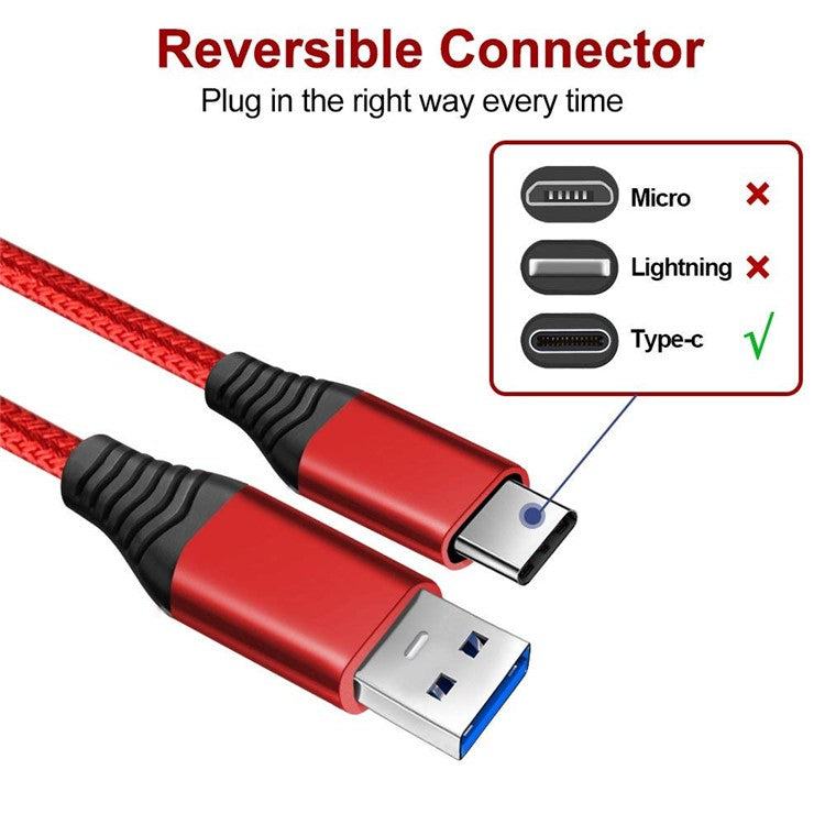 For iPhone 15 Series USB 3.0 to USB-C Fast Charging Nylon Braid Charging Cable, 1.2m - Red