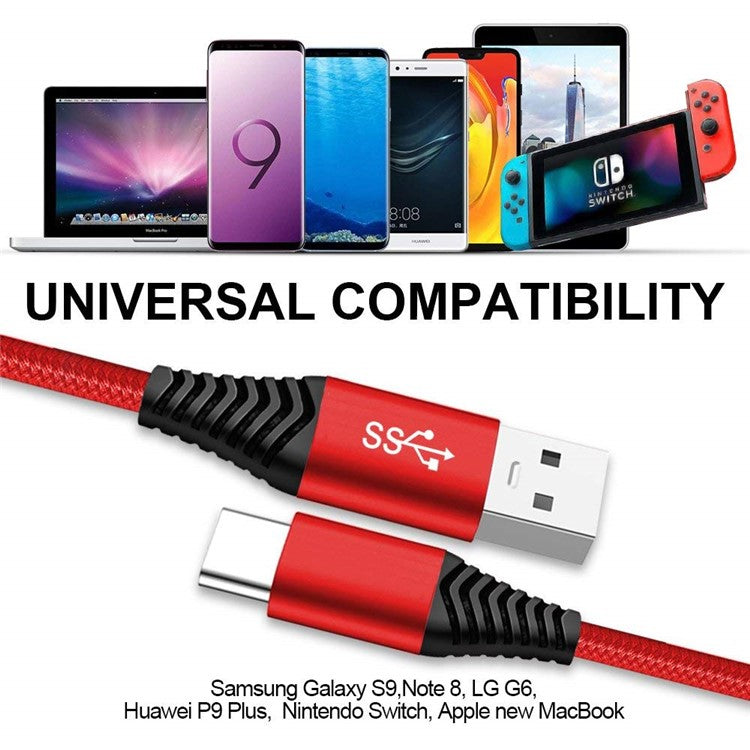 For iPhone 15 Series USB 3.0 to USB-C Fast Charging Nylon Braid Charging Cable, 1.2m - Red