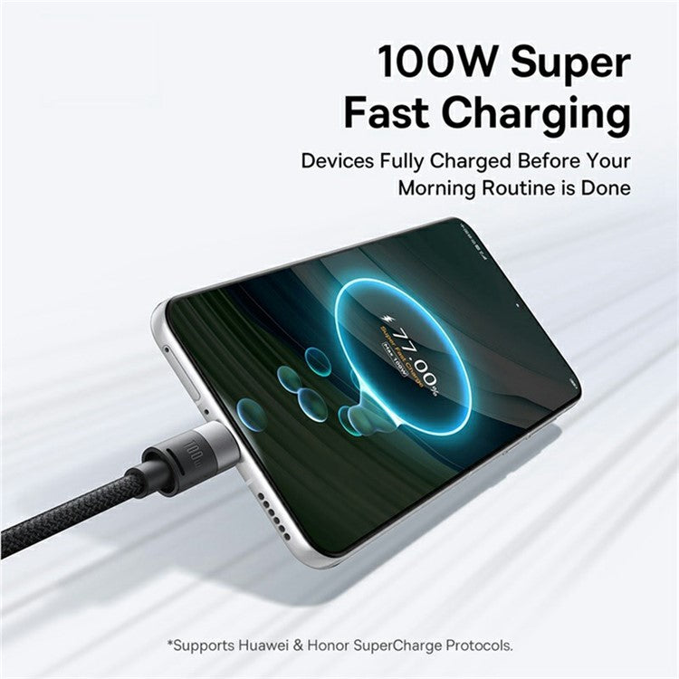 BASEUS Starspeed One-For-Three USB-A to Type-C+Ip+Micro 100W Fast Charging Cable Compatible with 7.5W - Black