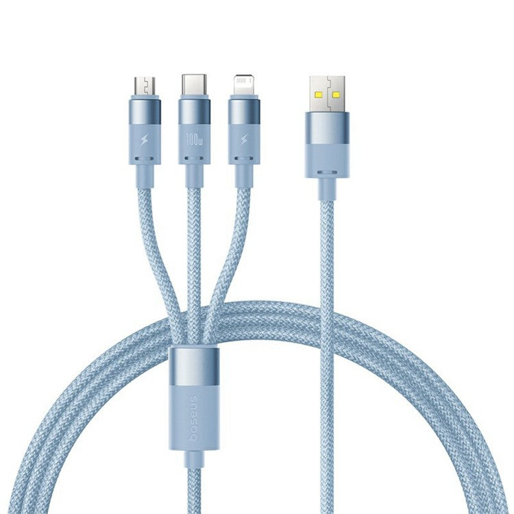 BASEUS StarSpeed One-for-Three USB-A to Type-C+iP+Micro 100W Fast Charging Cable Compatible with 7.5W - Blue
