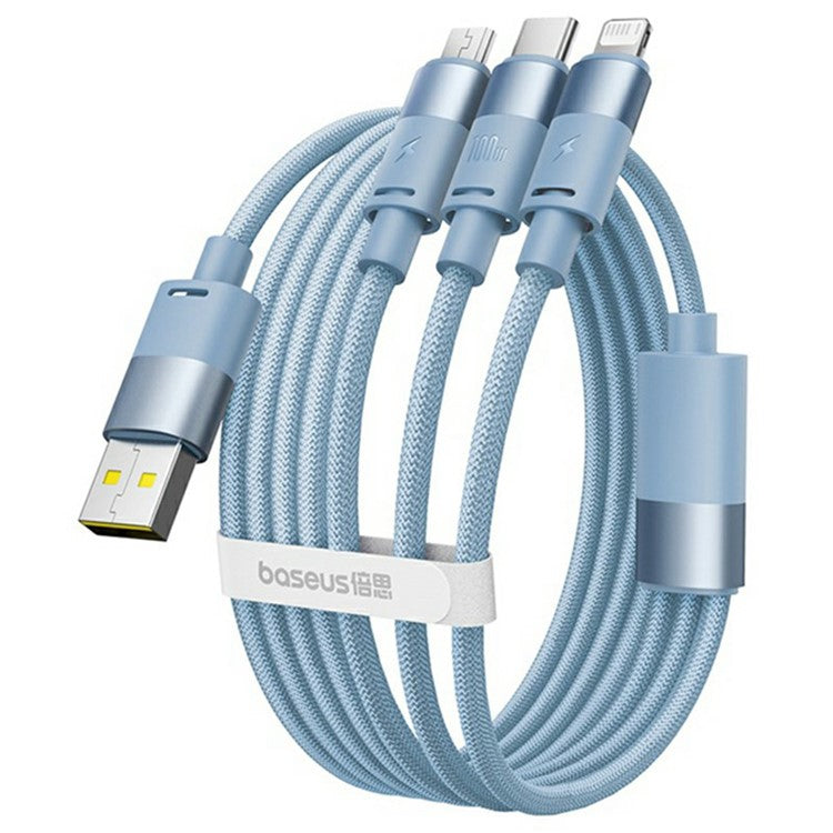 BASEUS StarSpeed One-for-Three USB-A to Type-C+iP+Micro 100W Fast Charging Cable Compatible with 7.5W - Blue