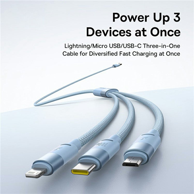 BASEUS StarSpeed One-for-Three USB-A to Type-C+iP+Micro 100W Fast Charging Cable Compatible with 7.5W - Blue