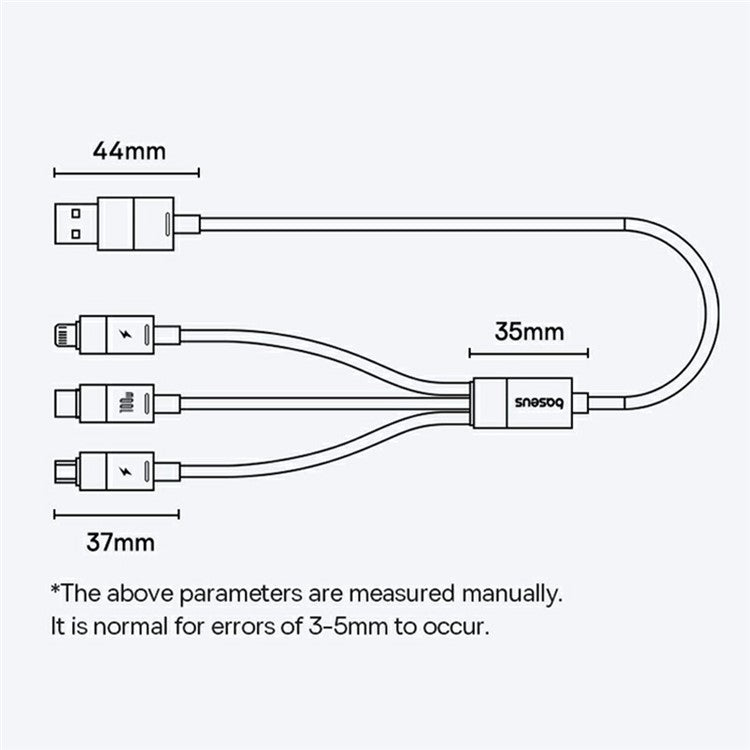 BASEUS StarSpeed One-for-Three USB-A to Type-C+iP+Micro 100W Fast Charging Cable Compatible with 7.5W - Blue