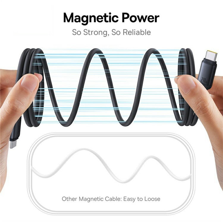 BASEUS Picogo 1m Magnetic Liquid Silicone Fast Charging Cable USB-C to USB-C 240W Data Cord - Black