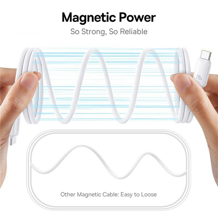 BASEUS PicoGo 1m Magnetic Liquid Silicone Fast Charging Cable USB-C to USB-C 240W Data Cord - White