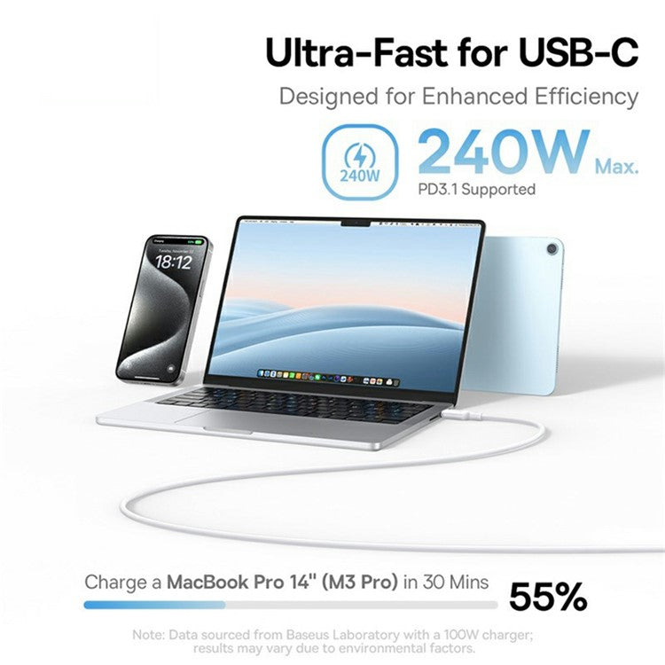 BASEUS PicoGo 1m Magnetic Liquid Silicone Fast Charging Cable USB-C to USB-C 240W Data Cord - White