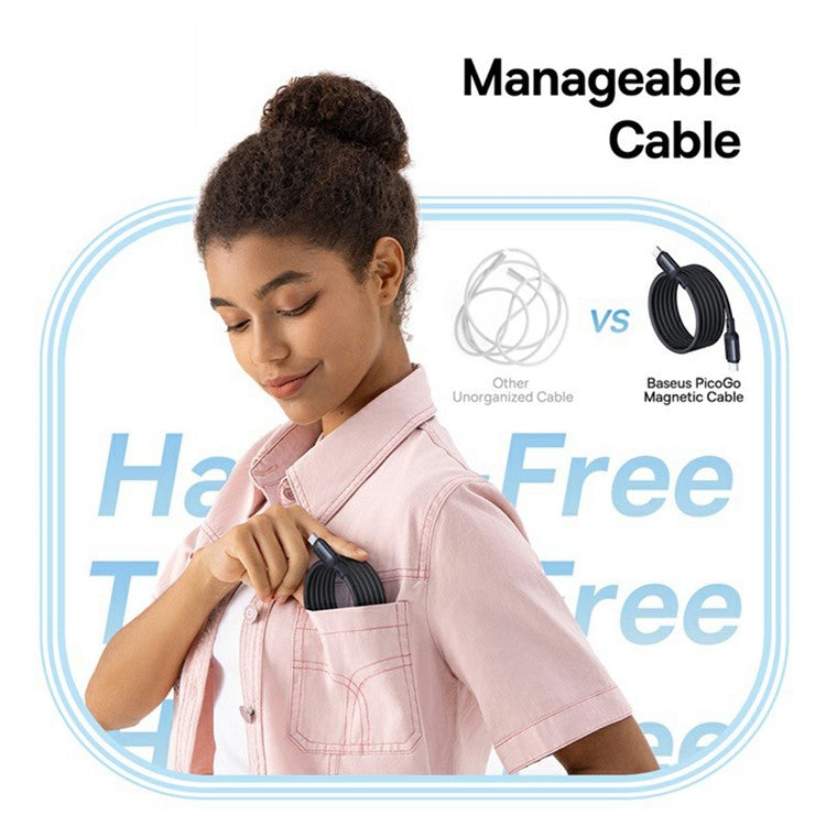 BASEUS PicoGo 1m Magnetic Liquid Silicone Fast Charging Cable USB-C to USB-C 240W Data Cord - Pink